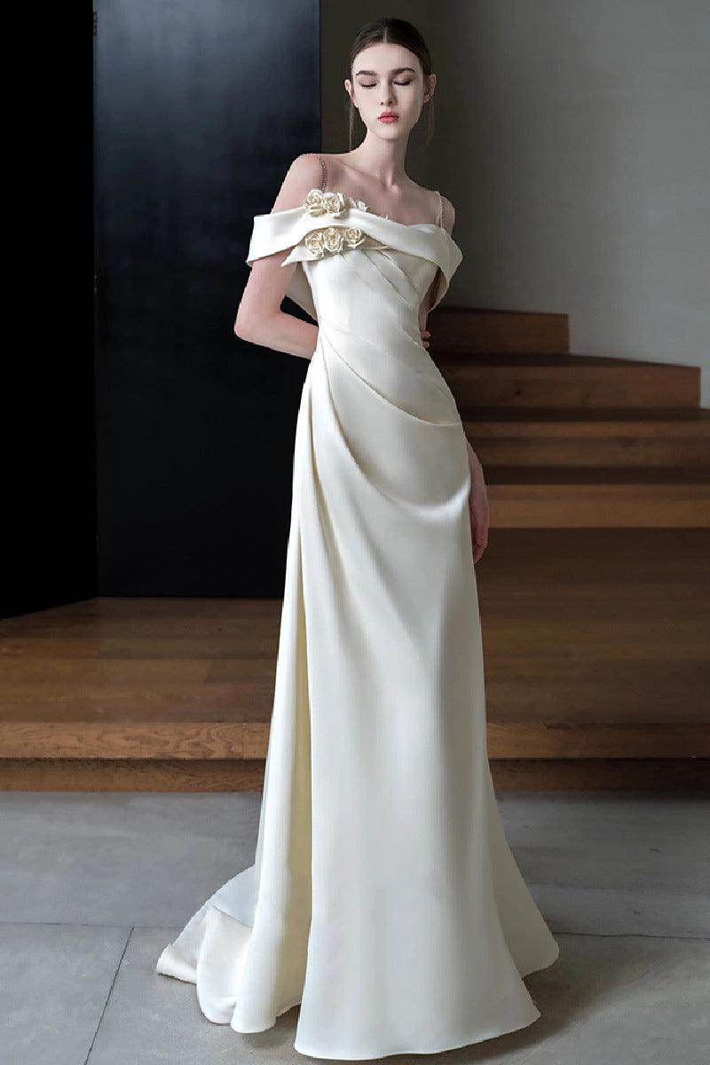 Trumpet-Mermaid Sweep-Brush Train Satin Wedding Dress 746403059748 - COCOMELODY